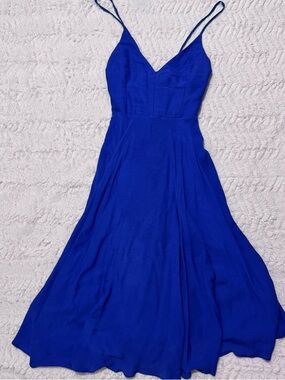 Lulus Troulos Royal Blue Lace-Up Back Midi Dress Medium Flowy Boho Wedding Guest